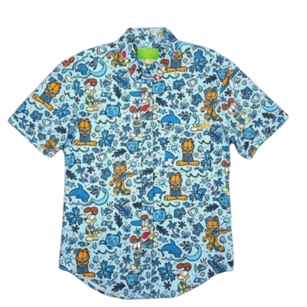 RSVLTS Shirt Mens Nickelodeon Garfield Odie Cartoon Short Sleeve Button m